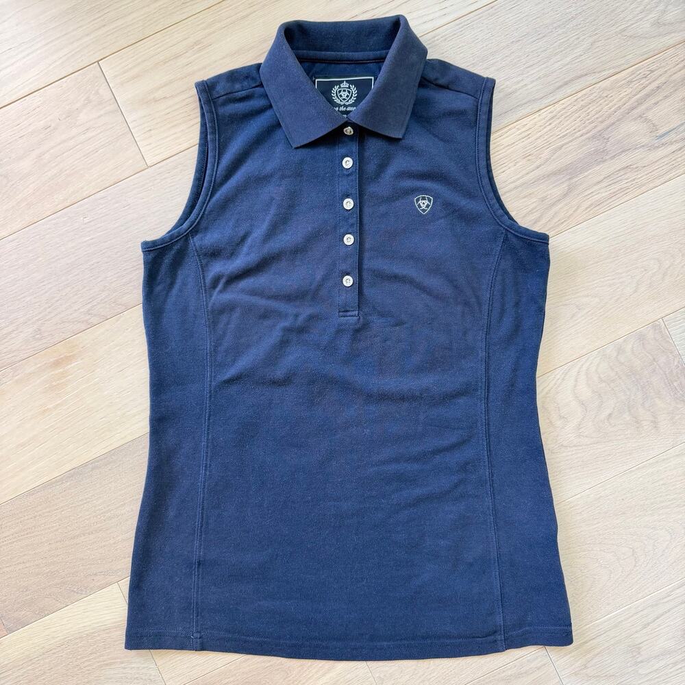 Ariat Prix Sleeveless Polo Tank Shirt Navy Blue Five‑Button Placket Women’s M
